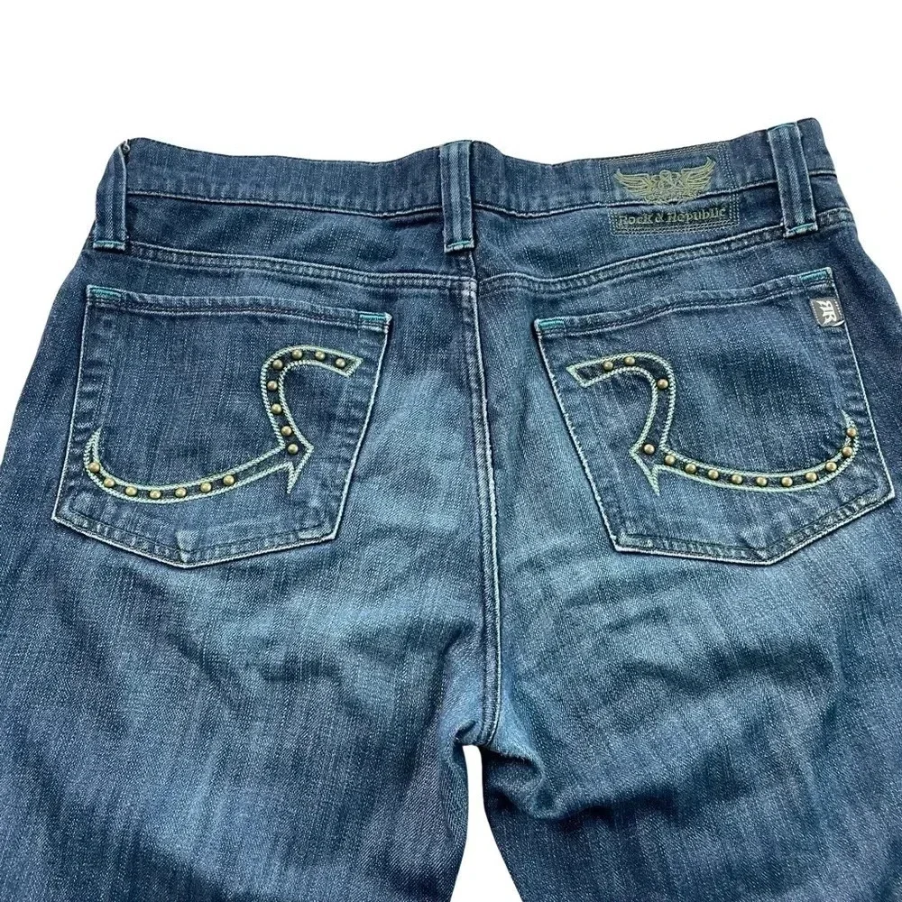 Rock & Republic Boot Embellished Pocket Jeans • 36 • Button Fly • Teal stitching - Picture 5 of 10